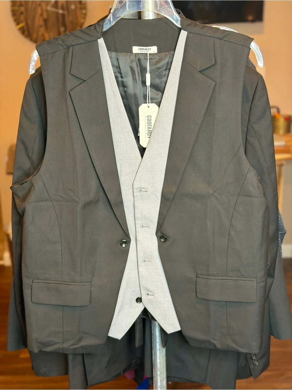 COOFANDY Black Blazer with Gray Integrated Vest